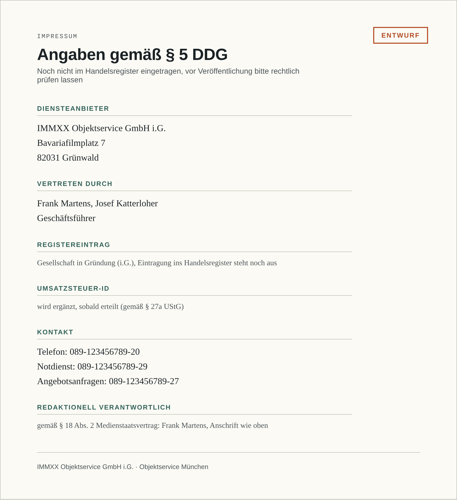 Impressum (Musterinhalt, noch nicht rechtsgültig)